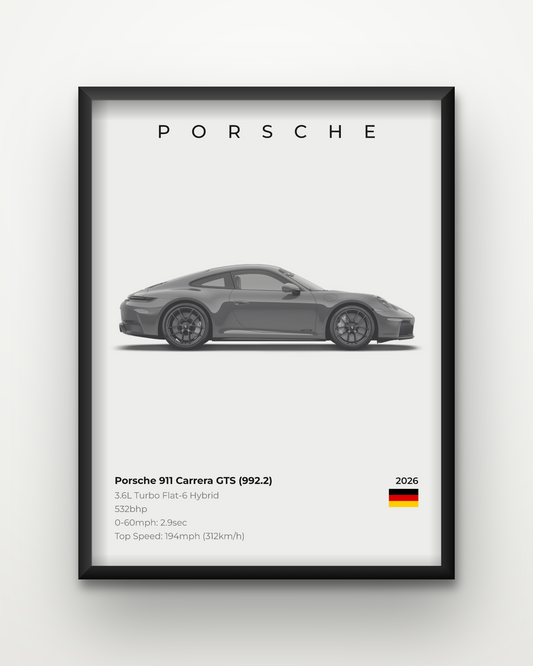 Porsche 911 Carrera GTS (992.2) Framed Car Poster